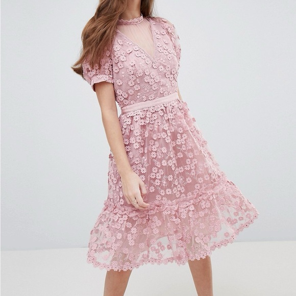 French Connection Floral Lace Applique Midi Dress - Picture 1 of 7
